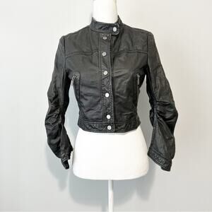 Bcbgmaxazria black leather cropped jacket bikercore size small biker moto